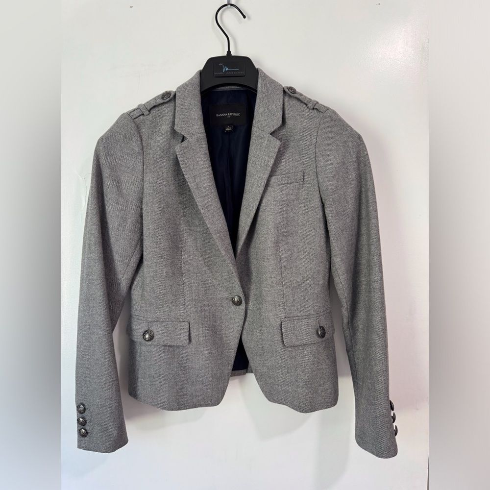 Banana Republic Military Inspired Gray Women's Tailored Wool Blend Blazer - Picture 5 of 11